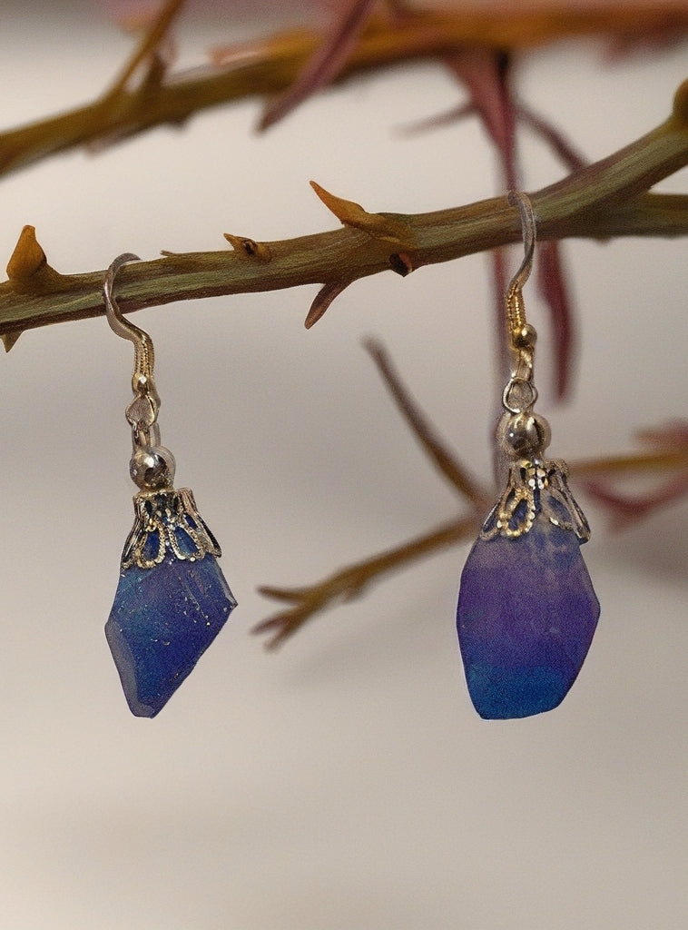 Multi-colored resin gem dangle earrings.