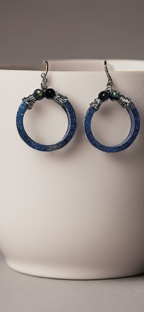 Navy Hoop Dangles