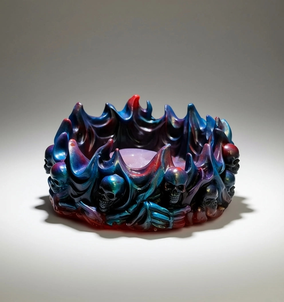Multi-colored resin bowl with skull theme