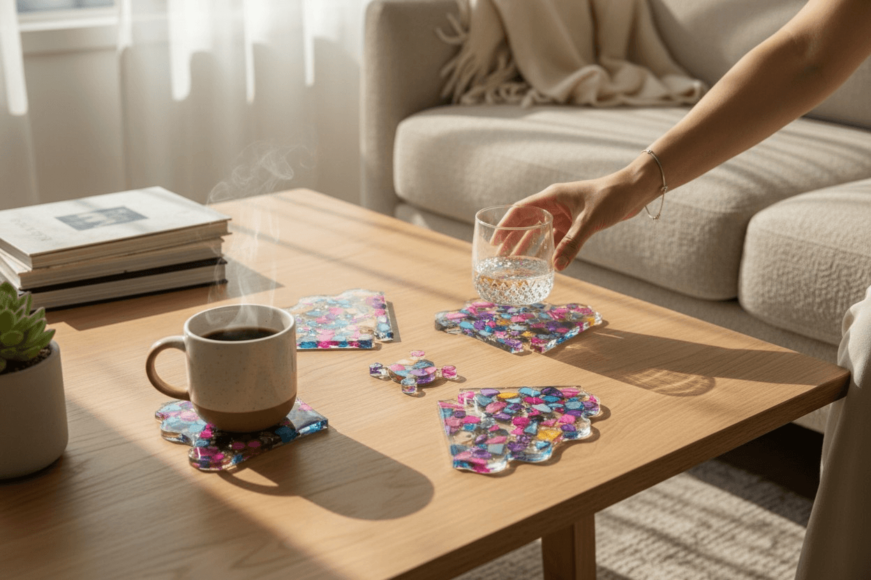 Rainbow Mosaic Puzzle Coaster Set