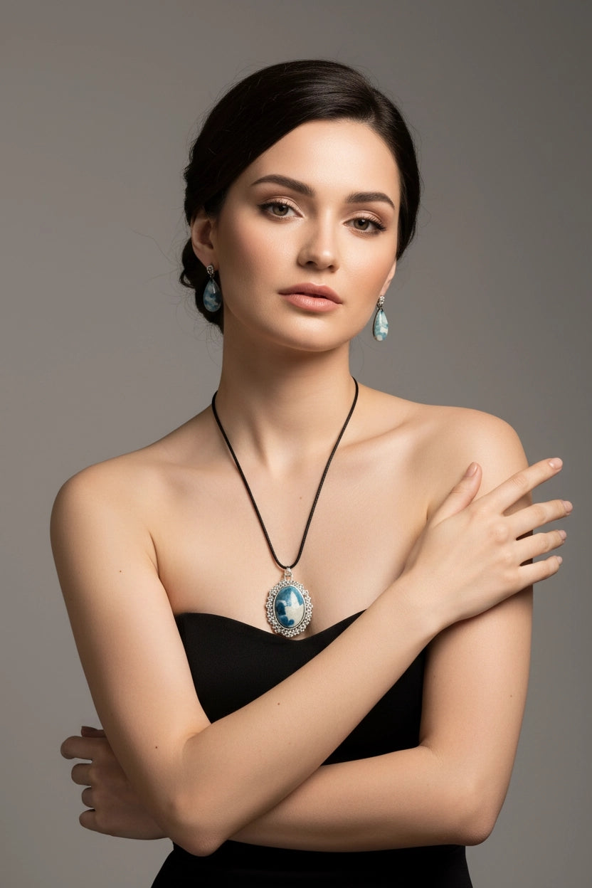 Antique Marble Jewelry Set- Blue/White